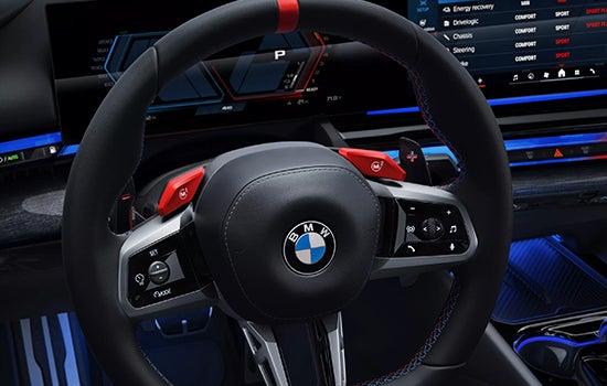 Close-up view of BMW M5 Touring steering wheel. | BMW of Tallahassee in Tallahassee FL